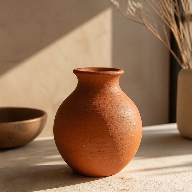 A terracotta vase in warm afternoon light